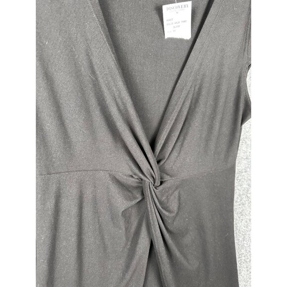 NWT Feathers Long High Low Dress Short Sleeve Top Large Black Twist Front Dancer - Picture 2 of 8